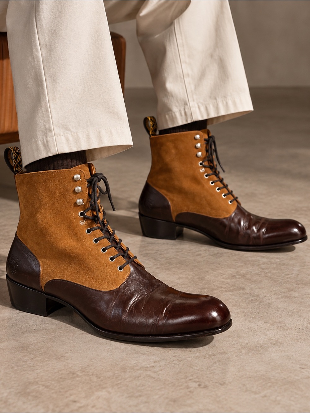 JOHN FLUEVOG Leather and Suede Men's Lace-Up Dress Boots